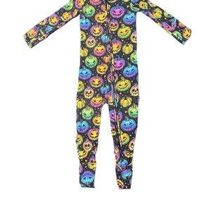 Colorful Pumpkin Print Kids Footie Pajamas